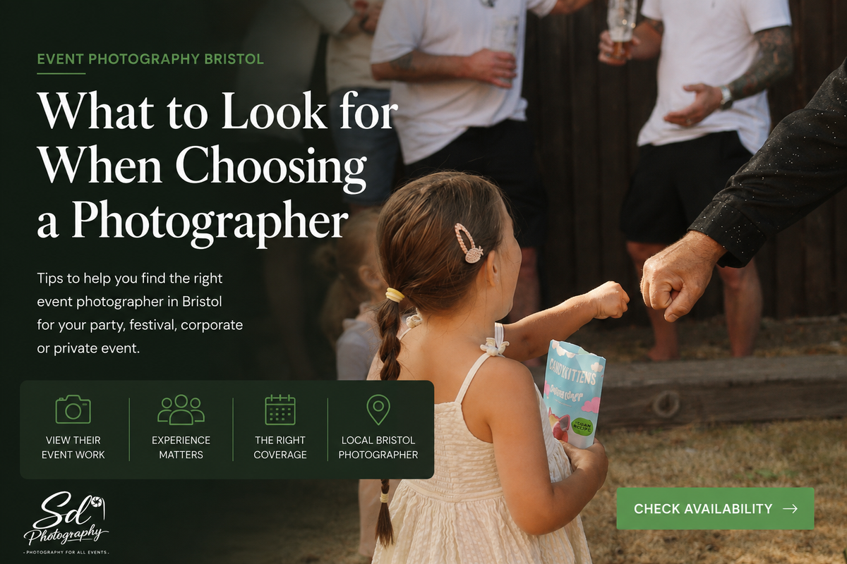 Planning an event in Bristol? Discover what to look for when choosing an event photographer, from photography style and experience to packages and local knowledge.